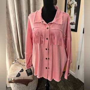 NWOT Savanna Jane Pink Fringed Button-Down Shirt